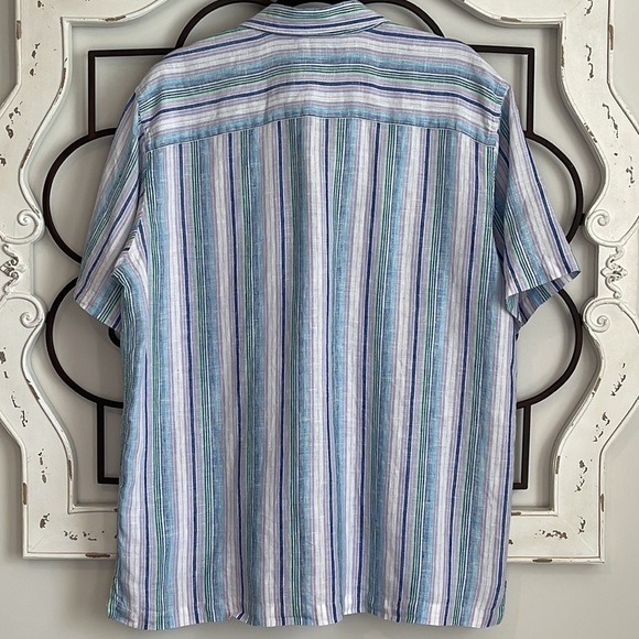 GRANT THOMAS PURE LINEN STRIPE BUTTON DOWN SHIRT SIZE MEDIUM - Picture 6 of 7